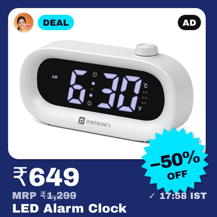 Portronics Glowtime Type-C LED Digital Alarm Clock with Temperature Display
