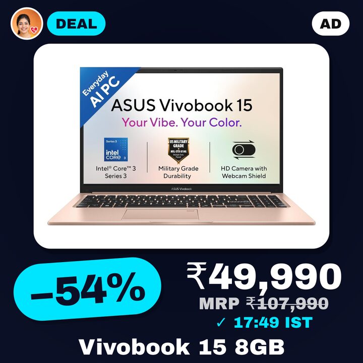 ASUS Vivobook 15 Laptop, 8GB RAM, 256GB SSD, 15.6-inch FHD