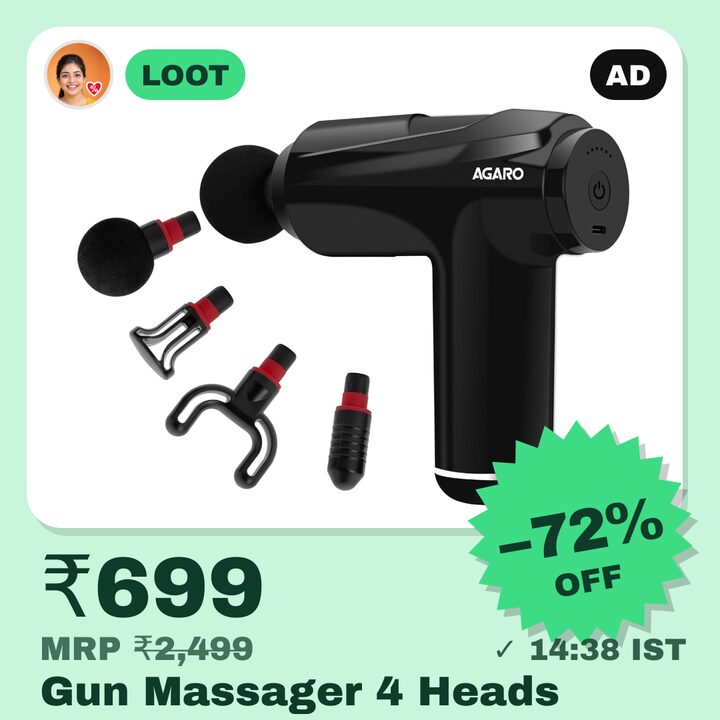 AGARO Primo Gun Massager, 4 Heads, 6 Speed