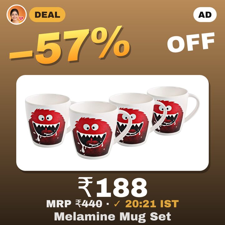 Cello Melamine Mug Set of 4, Multicolor, 200 ml