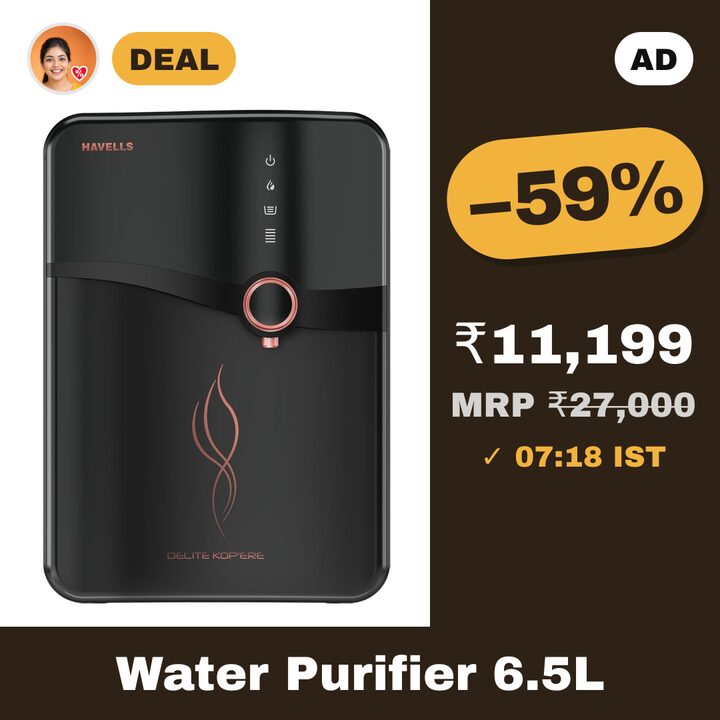 Havells Delite Kop'ere Water Purifier, 6.5L Stainless Steel Tank